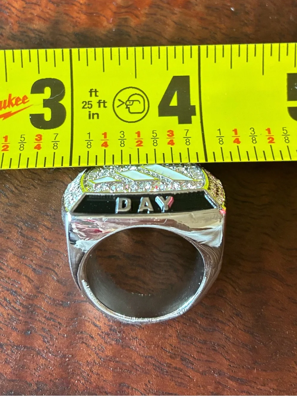 adidas Silver Tone Crystal Logo Ring with White Enamel Accents